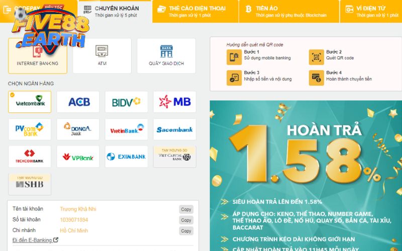 Thực hiện Internet Banking để giao dịch